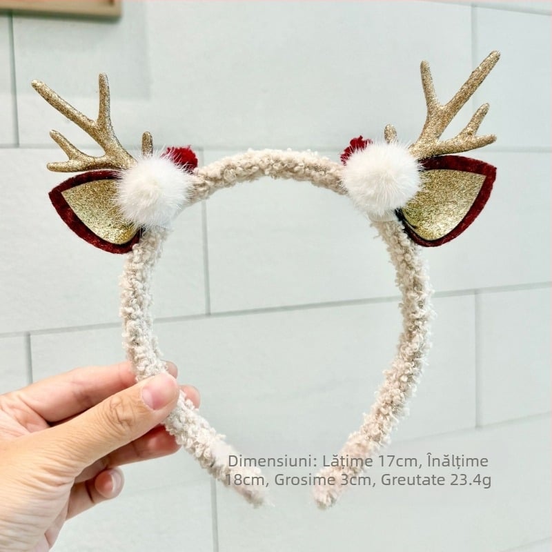 Diademă pentru păr cu coarne de ren, din rășină, 17x18 cm