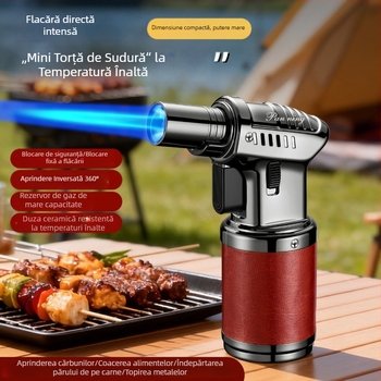 Aprinzător din piele anti-vânt pentru trabucuri, cu pompă de umflare și pistol de pulverizare, pentru grătar în aer liber, flacără de înaltă temperatură