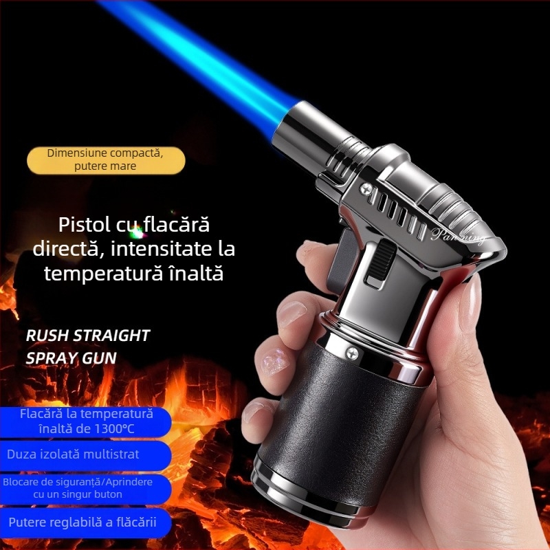 Aprinzător din piele anti-vânt pentru trabucuri, cu pompă de umflare și pistol de pulverizare, pentru grătar în aer liber, flacără de înaltă temperatură
