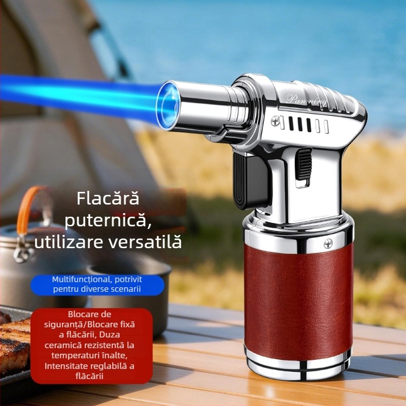 Aprinzător din piele anti-vânt pentru trabucuri, cu pompă de umflare și pistol de pulverizare, pentru grătar în aer liber, flacără de înaltă temperatură