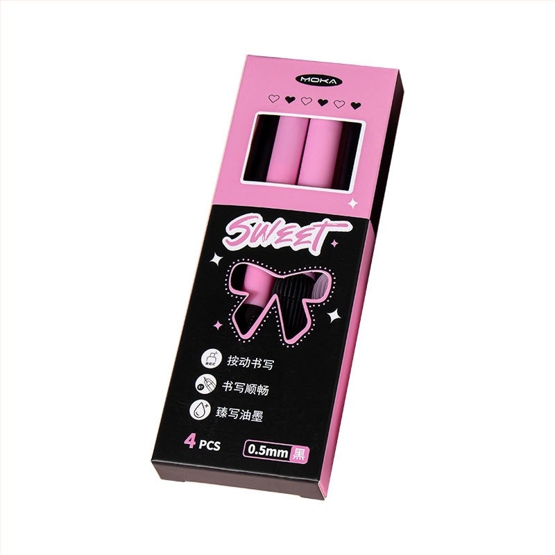Gel pen din seria Inimioară, cu mecanism de apăsare, cerneală neagră cu uscare rapidă, vârf ST, 0,5 mm, cutie