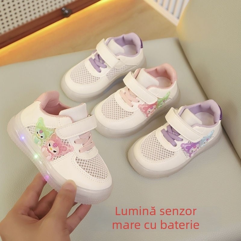 Pantofi sport cu LED pentru copii, piele, stil prințesă, 1–6 ani