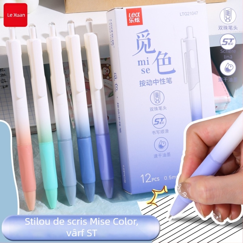 Le Xuan Morandi pix gel cu clic, negru, 0.5 mm, vârf cu două bile, capac de protecție