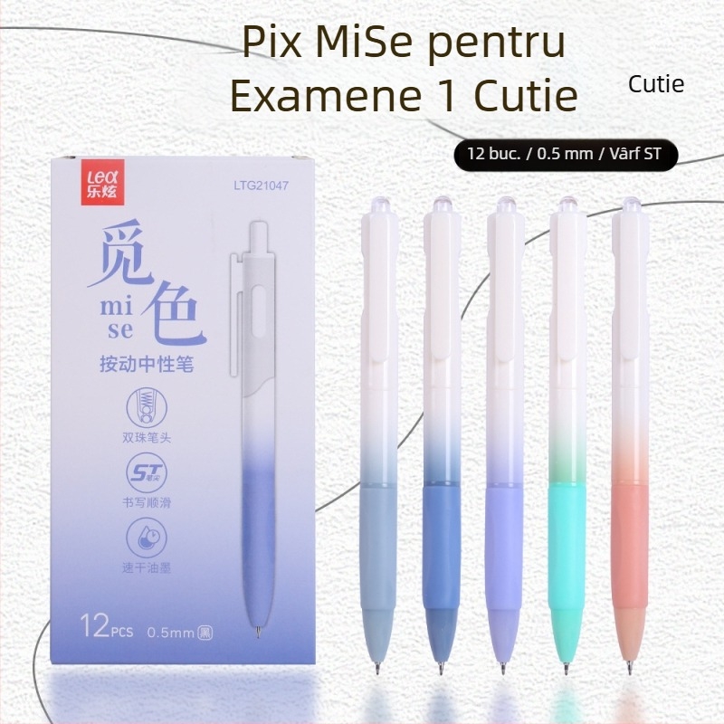 Le Xuan Morandi pix gel cu clic, negru, 0.5 mm, vârf cu două bile, capac de protecție