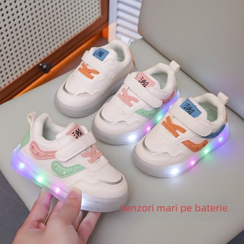 Adidași cu LED pentru copii, albi, casual, unisex, pentru copii mici și școlari
