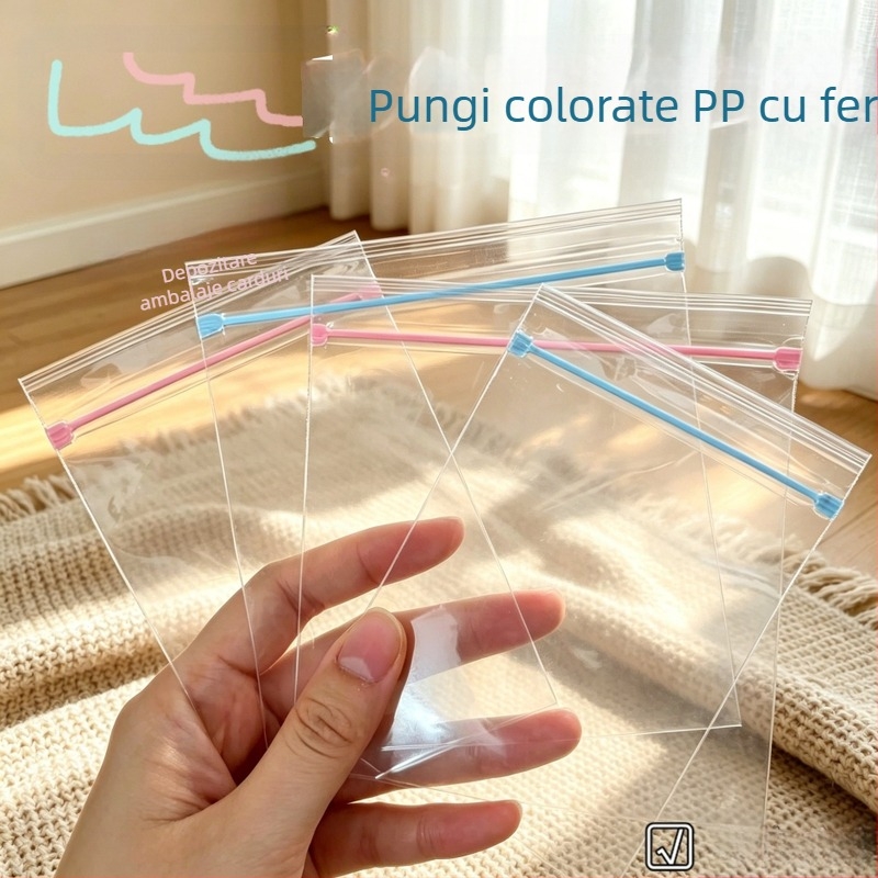 Pungi PP colorate cu închidere automată pentru bijuterii și cosmetice, roz cu design de desene animate
