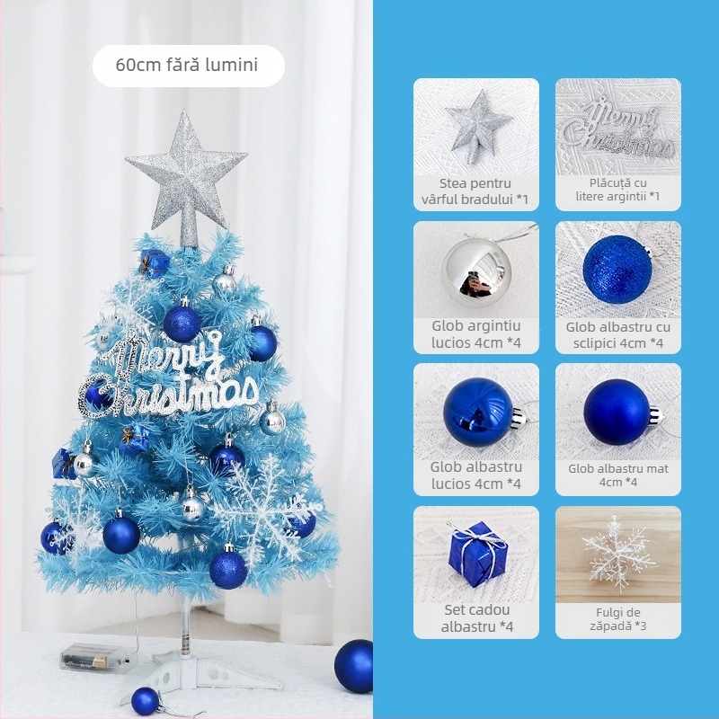Brad de Crăciun mini pentru birou, albastru, 45–60 cm