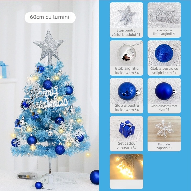 Brad de Crăciun mini pentru birou, albastru, 45–60 cm