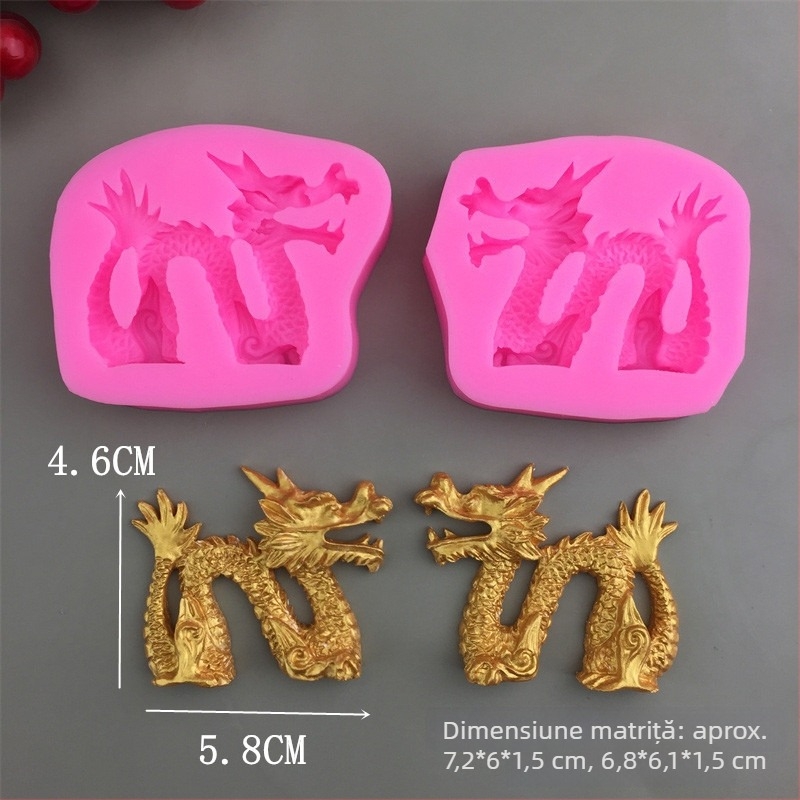 Formă de silicon cu dragon în stil chinezesc, mai multe modele de dragon pentru marginile tortului, fondant și ciocolată