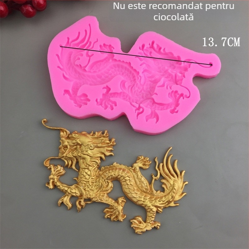 Formă de silicon cu dragon în stil chinezesc, mai multe modele de dragon pentru marginile tortului, fondant și ciocolată