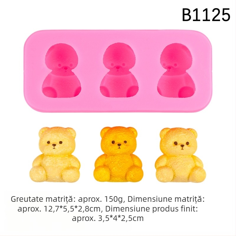 Formă din silicon cu ursuleț în poziții în picioare și șezând, pentru DIY cofetărie, ciocolată fondant, lumânare parfumată și ipsos