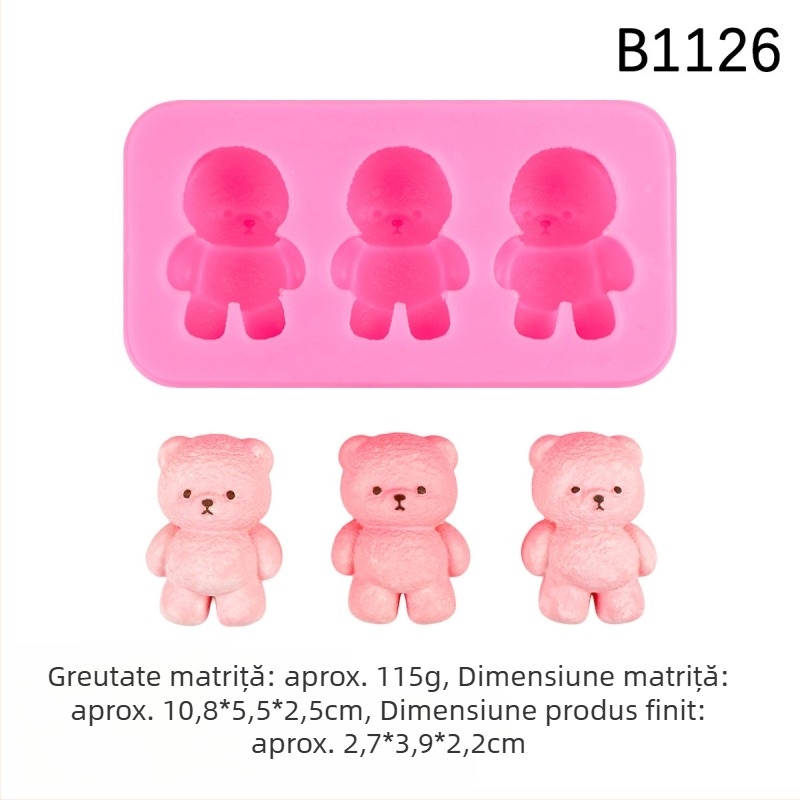 Formă din silicon cu ursuleț în poziții în picioare și șezând, pentru DIY cofetărie, ciocolată fondant, lumânare parfumată și ipsos
