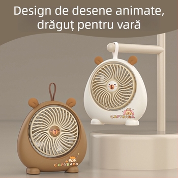 Capybara ventilator de birou mini – USB reîncărcabil, portabil pentru birou, cămin și camping