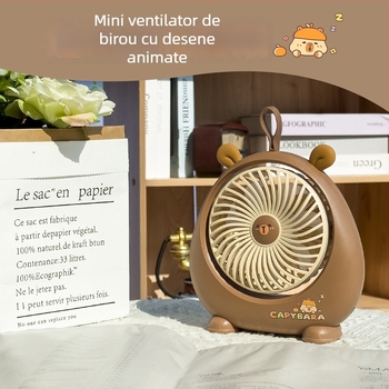 Capybara ventilator de birou mini – USB reîncărcabil, portabil pentru birou, cămin și camping