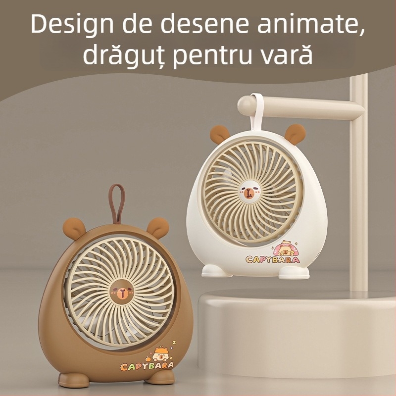 Capybara ventilator de birou mini – USB reîncărcabil, portabil pentru birou, cămin și camping