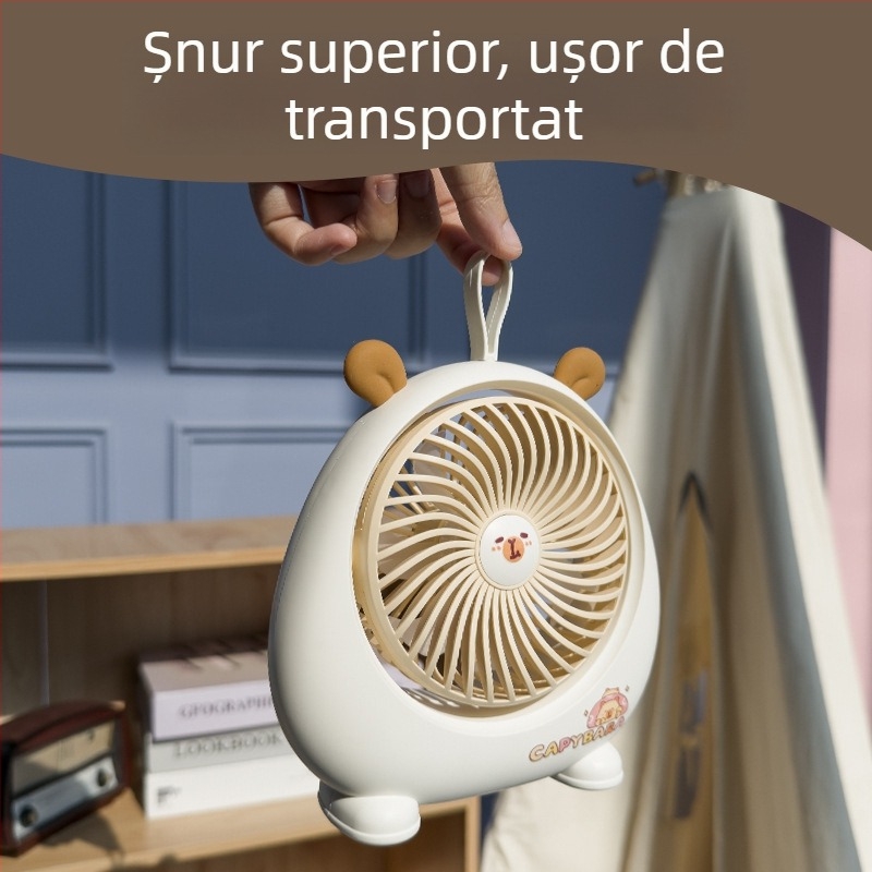 Capybara ventilator de birou mini – USB reîncărcabil, portabil pentru birou, cămin și camping