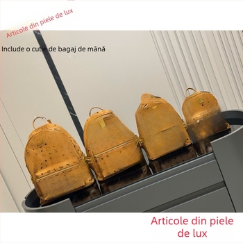 Rucsac din piele naturală, cu nituri laterale, marcă de lux, pentru școală, pentru mamă și pentru călătorii
