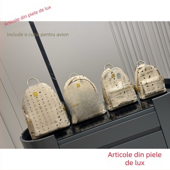Rucsac din piele naturală, cu nituri laterale, marcă de lux, pentru școală, pentru mamă și pentru călătorii