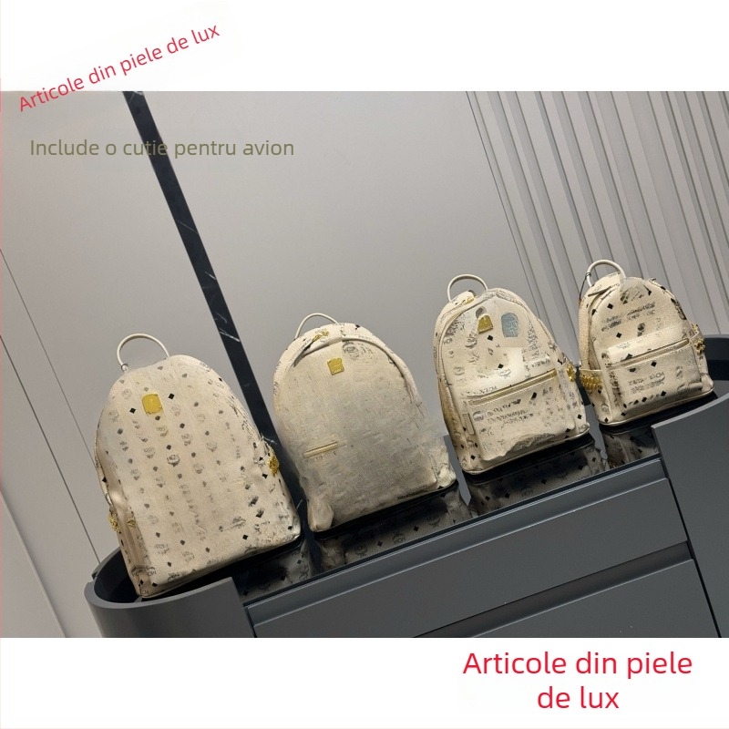 Rucsac din piele naturală, cu nituri laterale, marcă de lux, pentru școală, pentru mamă și pentru călătorii