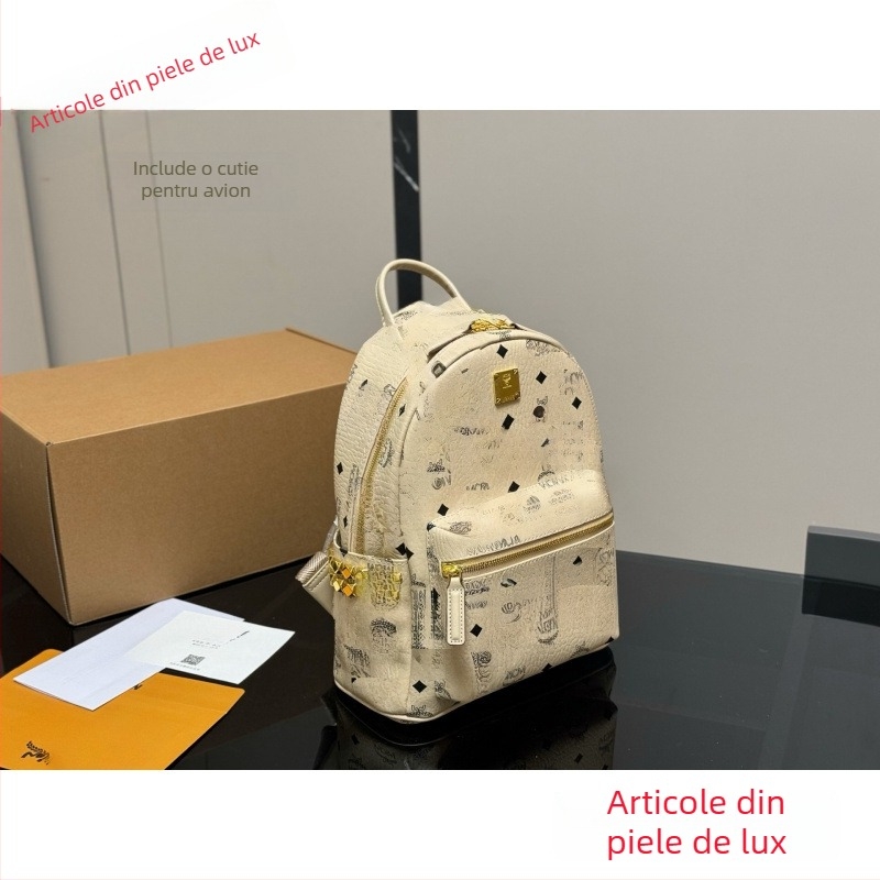 Rucsac din piele naturală, cu nituri laterale, marcă de lux, pentru școală, pentru mamă și pentru călătorii