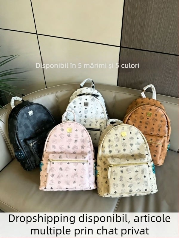 Mc's 2025 rucsac cu monogramă, stil modern și versatil, design minimalist cu nituri metalice, rucsac de călătorie, potrivit pentru laptop de 14 inch