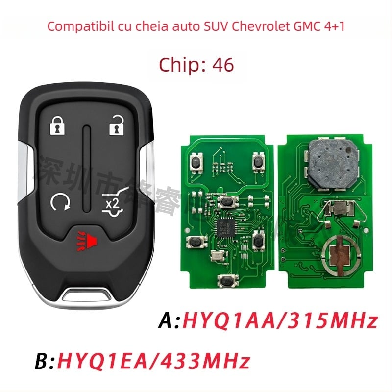 Cheie SUV cu 4+1 butoane pentru Chevrolet/GMC, cip 46, 315/433 MHz HYQ1AA/1EA