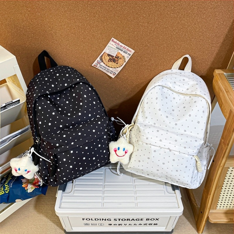 Rucsac școlar cu capacitate mare, stil Harajuku japonezo-coreean, din pânză, cu motiv păpușă pluș cu buline, unisex