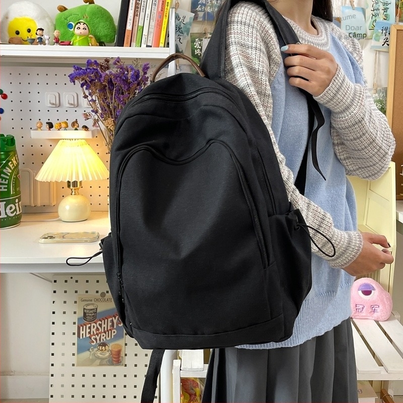 Rucsac din pânză într-o culoare solidă pentru femei, stil Harajuku, rucsac școlar cu capacitate mare, rucsac de călătorie Mori inspirat, cu textură