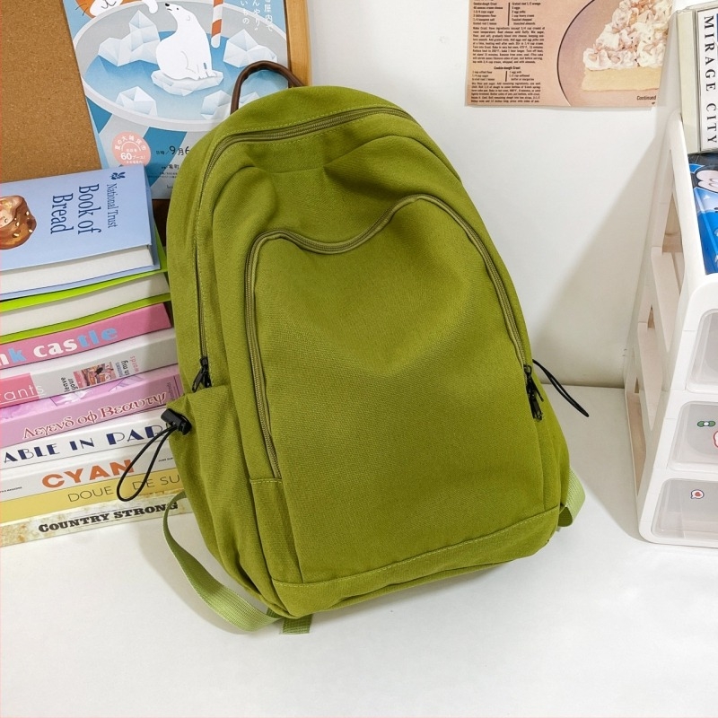 Rucsac din pânză într-o culoare solidă pentru femei, stil Harajuku, rucsac școlar cu capacitate mare, rucsac de călătorie Mori inspirat, cu textură
