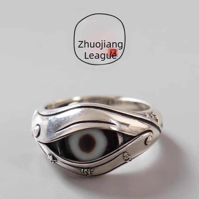 Inel din argint vintage, stil tibetan, ochi de demon personalizat, design de nișă, bijuterie pentru mână la modă