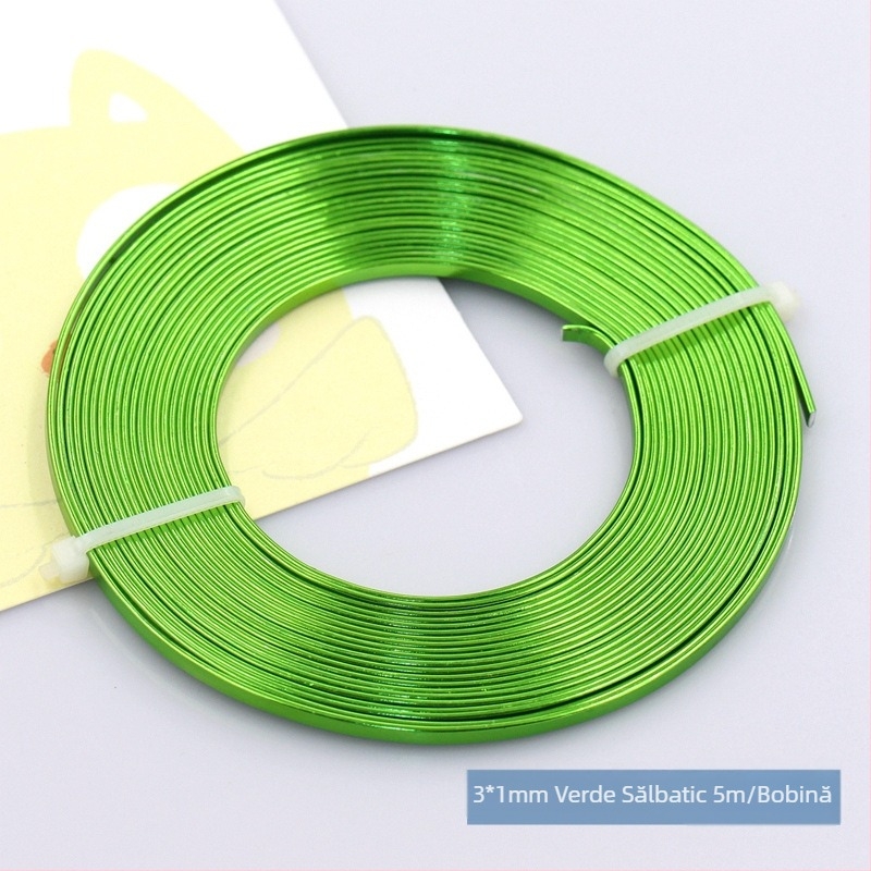 Sârmă plată colorată din aluminiu 3×1 mm, bandă din aluminiu pur pentru bijuterii DIY și creații florale