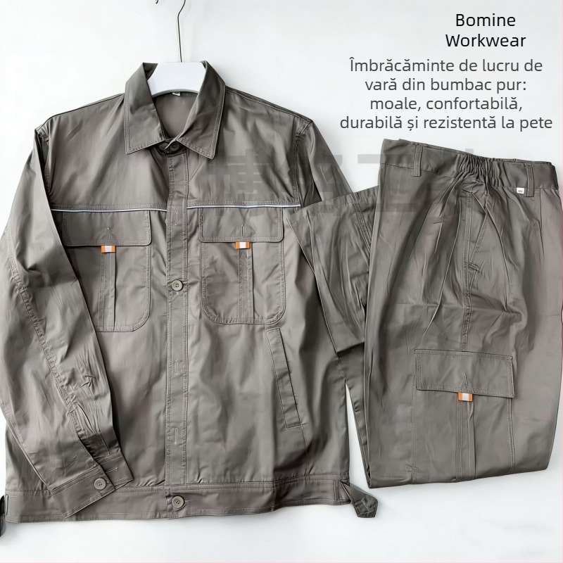 Costum de lucru din bumbac 100% pentru vară, ușor, pentru bărbați și femei, absorbant de transpirație, rezistent la uzură, anti-arsuri, potrivit pentru mecanici auto și sudori
