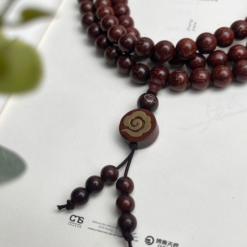 Brățară naturală din lemn de trandafir african, cu motiv stea și design nor, 108 mărgele, 8 mm, unisex