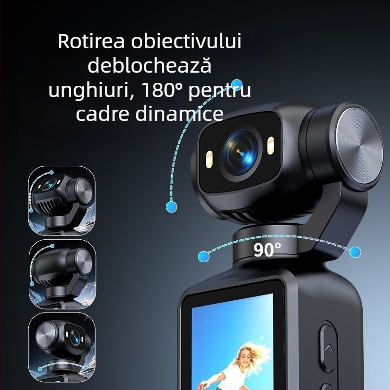 Cameră gimbal de buzunar HD pentru vlogging și filmări în aer liber, stabilizare anti tremur