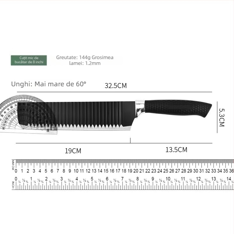 Set de cuțite din oțel inoxidabil, cu mâner din plasă negru în model valuri, cuțite antiaderente, set cadou cu șase piese
