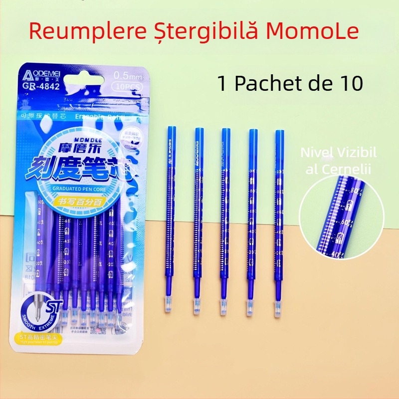 Set de 10 rezerve de gel pentru stilou retractabil, albastru-negru, 0.5 mm