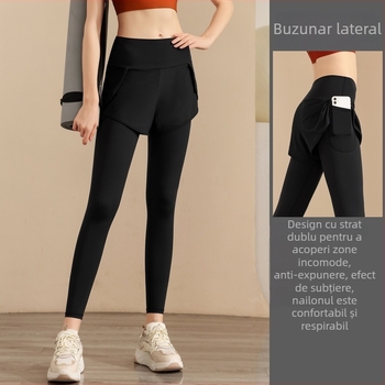 Pantaloni de fitness pentru femei, două în unu, cu buzunare laterale, pantaloni lungi pentru alergare, pantaloni profesionali pentru Pilates și yoga, mărime mare