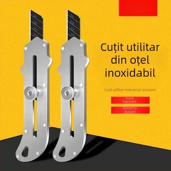 Cuțit utilitar din oțel inoxidabil, cadru din oțel integral, lamă neagră întărită, ideal pentru tăierea hârtiei și a tapetului