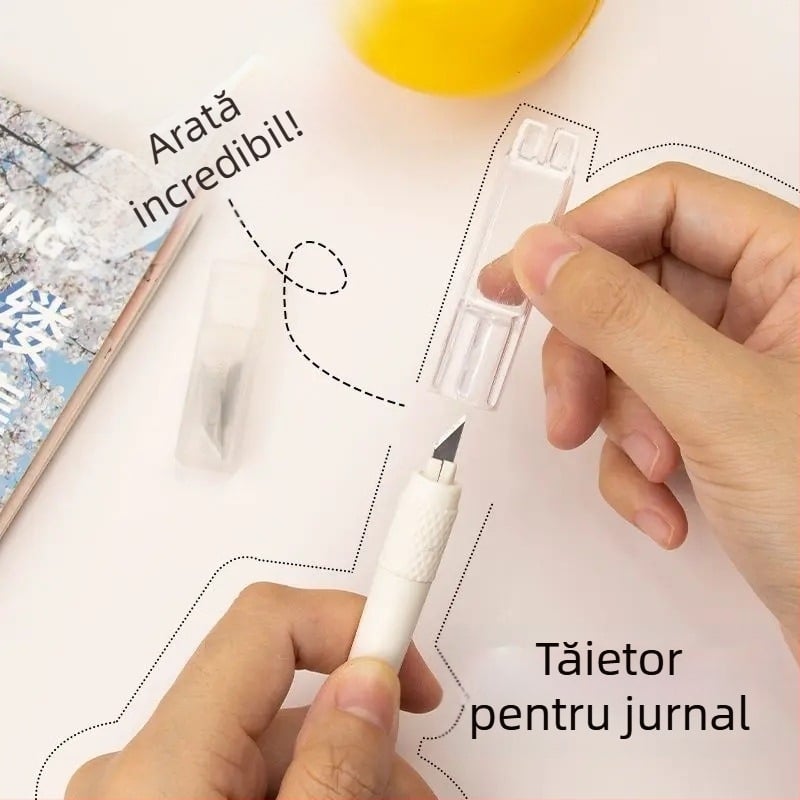 Cuțit alb de hobby pentru jurnale — tăietor de hârtie, tăietor de bandă, unealtă DIY pentru artă