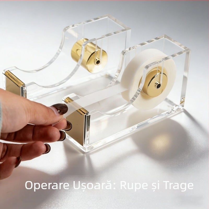 Suport pentru bandă acrilică transparentă și tăietor de bandă — instrument de birou manual simplu