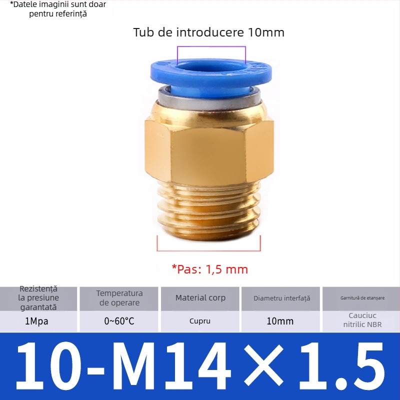 Conector rapid pentru țeavă de aer, componente pneumatice, conector PC metric rapid, filetaj, trecere dreaptă, fitinguri din alamă