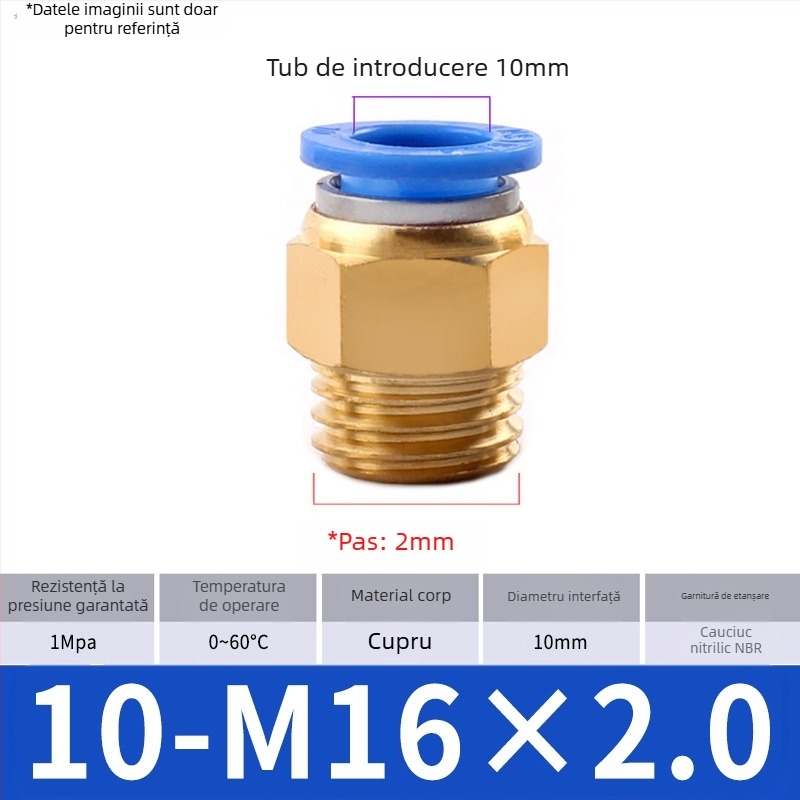 Conector rapid pentru țeavă de aer, componente pneumatice, conector PC metric rapid, filetaj, trecere dreaptă, fitinguri din alamă