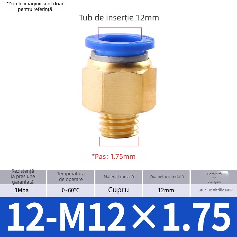Conector rapid pentru țeavă de aer, componente pneumatice, conector PC metric rapid, filetaj, trecere dreaptă, fitinguri din alamă