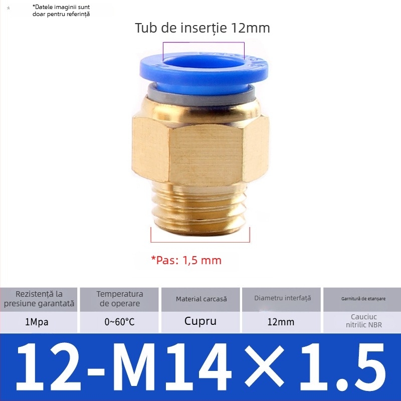Conector rapid pentru țeavă de aer, componente pneumatice, conector PC metric rapid, filetaj, trecere dreaptă, fitinguri din alamă