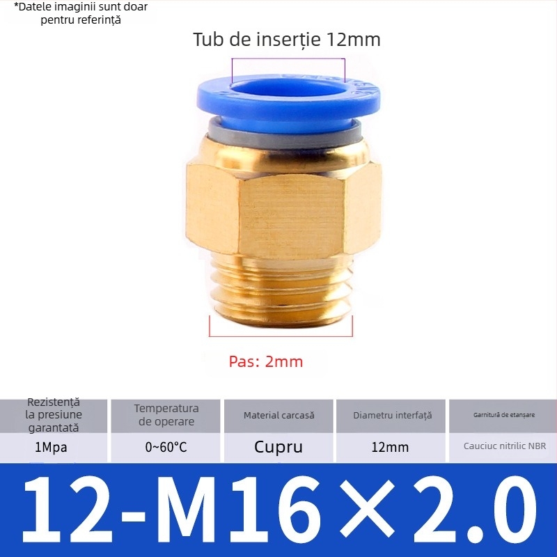 Conector rapid pentru țeavă de aer, componente pneumatice, conector PC metric rapid, filetaj, trecere dreaptă, fitinguri din alamă