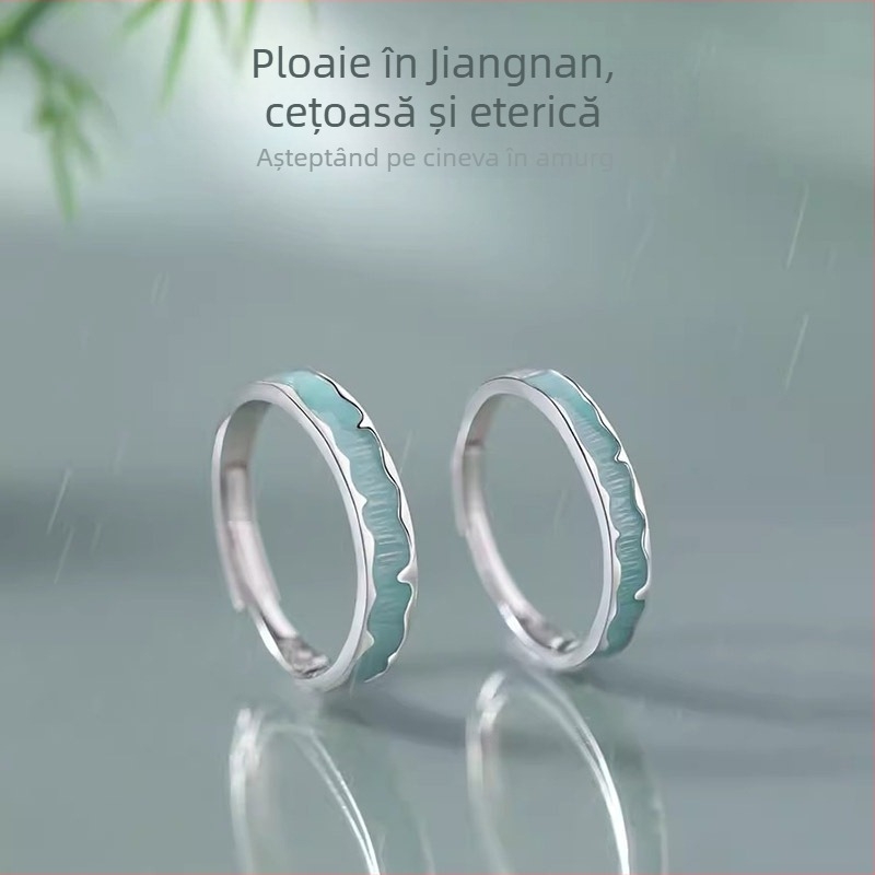 Ineluri pentru cuplu din argint S925 – design geometric, inlay din rășină epoxidică