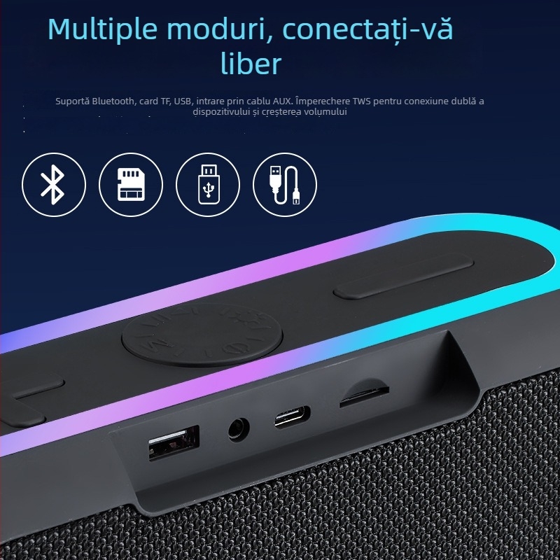 Boxă Bluetooth 25W cu subwoofer, difuzor portabil pentru exterior, slot pentru card TF