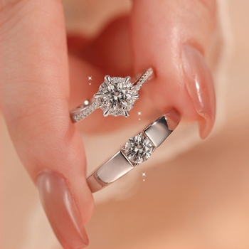 Inel cuplu Star Weave – Moissanit 0.5 ct, Argint Sterling 925, Stil clasic, Set de logodnă și nuntă
