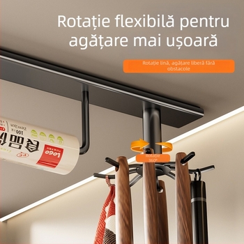 Raft de bucătărie montat pe perete pentru spatule și linguri, fără găuri, suport multifuncțional cu cârlige