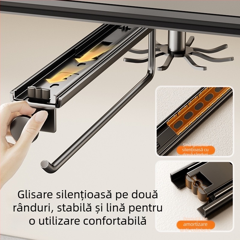 Raft de bucătărie montat pe perete pentru spatule și linguri, fără găuri, suport multifuncțional cu cârlige